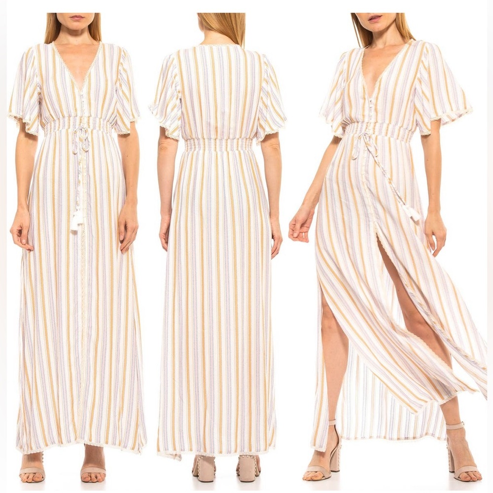 Alexia Admor Flutter Sleeve Striped Midi Dress